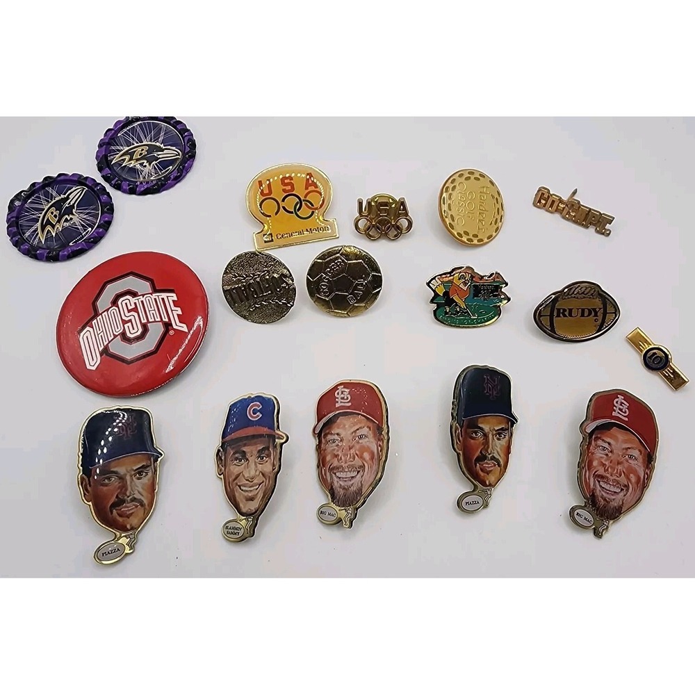 Vintage Sports Theme Pinback Button Lapel Pin Lot Enamel Metal Olympics Baseball - Picture 13 of 16